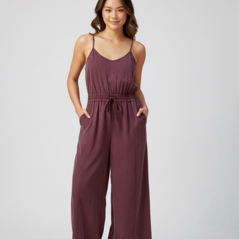 Anthropologie Saturday Sunday Purple Lyocell Wide Leg Jumpsuit‎ XS Pockets